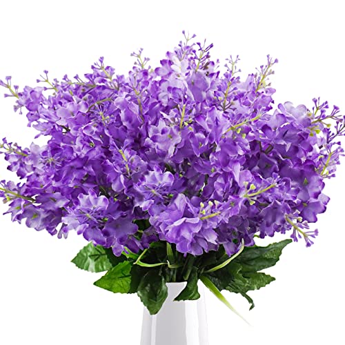 Uieke 6Pcs Artificial Fake Silk Wisteria Flowers, 13.7'' Faux Hyacinth Flowers for Home Garden Outdoor Cemetery Grave Fences Spring Summer Decor Floral Arrangements, Purple