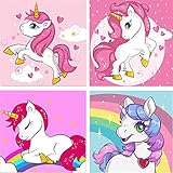GemZono 4 Pack Paint by Numbers for Kids Colorful Unicorn DIY Oil Painting by Number Kits on Canvas