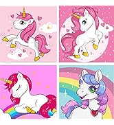 GemZono 4 Pack Paint by Numbers for Kids Corlorful Unicorn DIY Oil Painting by Number Kits on Can...
