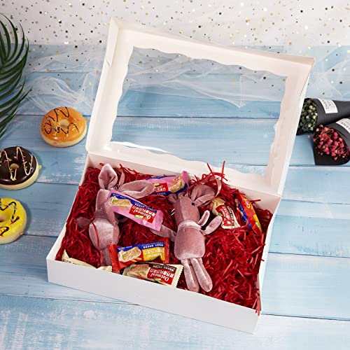 SOROO White Pastry Bakery Box 14x10x3inch,Large Donuts,Muffins,Cookies Boxes with PVC Window - Auto-Pop up Paper Box Nature Cardboard Take Out Container,Pack of 15