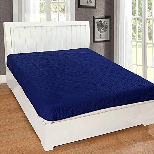 Image of Rajasthan Crafts Microfiber Gen2 Double Bed Quilted Mattress Protector (King, 72 inch x 78 inch, Navy Blue)