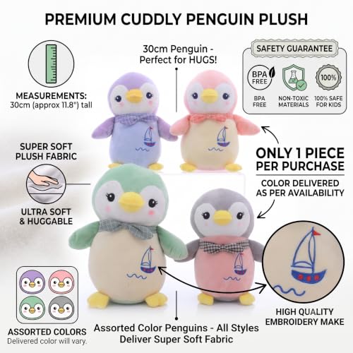 Image of Premium Soft Cuddly Penguin Plush Toy for Kids 30cm Ultra Soft, BPA Free, Non-Toxic Stuffed Animal Cute Huggable Penguin with Embroidery Birthday Gift for Boys,Girls & Babies, 1 Piece