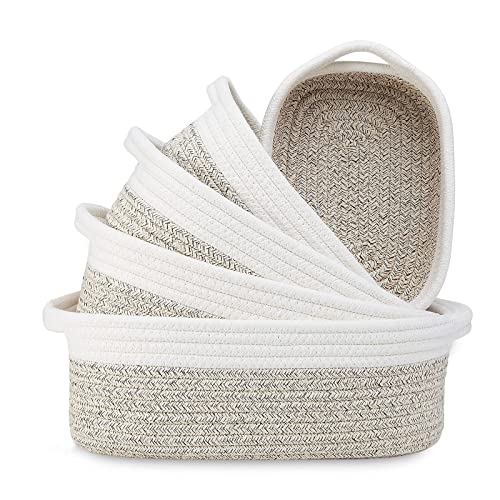 5Pcs Cotton Rope Woven Storage Basket Set of 5 Bathroom Storage Baskets Rattan Organization Braided Basket As A Storage Box Or Sorting Box
