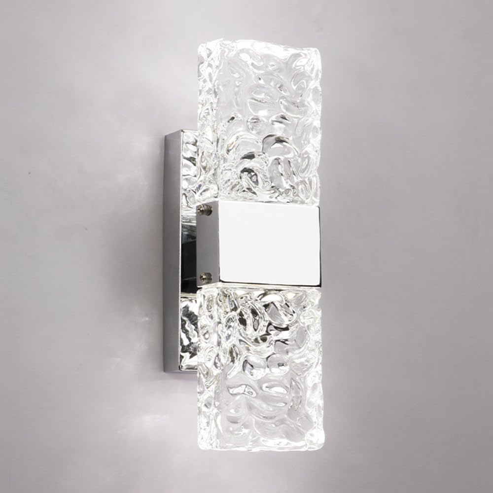 HYJAUSXB Crystal Glass LED Wall Sconce - Dimmable Modern Lighting for Bathroom Vanity, Bedroom, Hallways, and Staircases