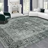 DECOMALL Maila Washable Rug, Traditional Oriental Rug,Vintage Distressed Large Carpet for Living Room Bedroom, 9x12ft Grey-Green
