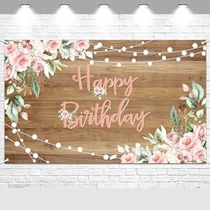 Avezano Rustic Wood Birthday Banner Happy Birthday Party Decorations Pink Floral Girls Women Banner Photo Booth Studio Props 70.8×43.3inch