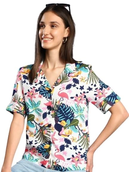 hancock Women Relaxed Cuban Collar Floral Printed Casual Resort Shirt(16219Black-Yellow)-picture-25