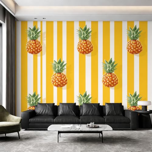 Papier peint ananas intissé à rayures décoration murale salon
