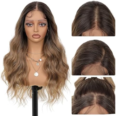 YOGFIT 13x4 Lace Front Wig, 26 Inch Body Wave Synthetic Lace Wig Glueless Pre Plucked Ready to Wear with Baby Hair for Women Natural Looking (Camel Browm Ombre Dark Roots) Cover