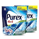 Purex 4-in-1 Laundry Detergent Pacs, Mountain Breeze, 58Count, Pack of 2, Total Loads, 116, 116Count