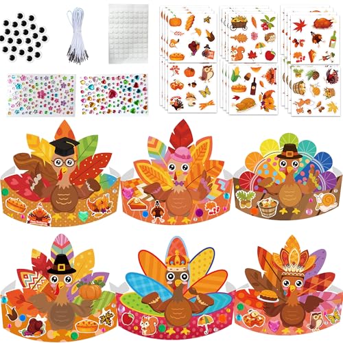 EUVBOKW 24 Pack Thanksgiving DIY Turkey Headband Craft Kit
