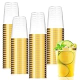 Viapriod 50 Stück ABS Becher mit Golden, 280ml Becher aus ABS Wiederverwendbare Trinkbecher Elegante Party Weingläser für Champagner Cocktail Martini Bier Soda Dessert