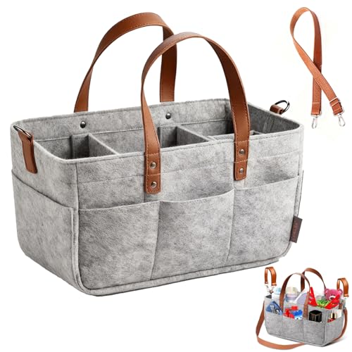 GZYYANG Filztasche Einkaufskorb Filztaschen Einkaufstasche mit Fächern 16L Wickeltasche Organizer Windeltasche für Outdoor Trips, Picknick, Einkaufen, Aufbewahrung (Grau)