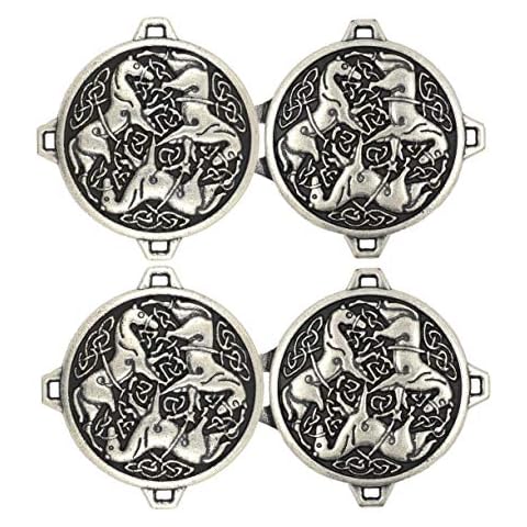 bezelry 3 Pairs Celtic Horses Cape or Cloak Clasp Fasteners. 62mm x 35mm Fastened. Sew On Hooks and Eyes Cardigan Clip (Antique Silver) Cover