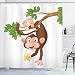 Ambesonne Cartoon Decor Shower Curtain Set, Funny Monkey Hanging from Tree and Holding Banana Jungle Animals Theme Mascot Print, Bathroom Accessories, 84 inches Extralong, Chocolate White