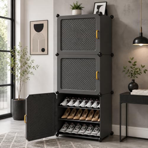 Image of LUVHOMEE Plastic Shoe Rack for Home | 1 Shlef DIY Shoe Rack with Door Magnets for Home Storage Plastic Box Organizer, Metal Door Frame, Chappal Slipper Sandals Stand (Grey-HU)