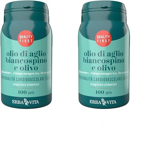 Erba Vita Integratore alimentare di olio di Aglio, olio di Biancospino e olio di Olivo - 100 Perle (Confezione da 2)