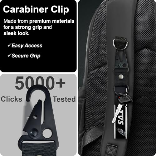 Image of SnapStrap MotoLink Carabiner Keychain Compatible with TVS Bike Strong Heavy-Duty Metal Clip with Fabric Key Ring Bike Accessory (Gunmetal Black)