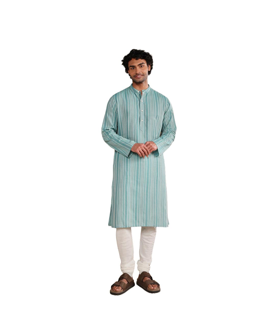 Teal Cotton Long Kurta-image-40