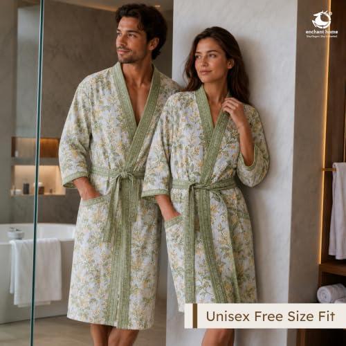 Image of Cotton Waffle Bathrobe for Women and Men, Lightweight Soft Unisex Knee Length Cotton Robe, Premium Comfortable Dressing Gown for Home Loungewear Use and Relaxation Bathrobe