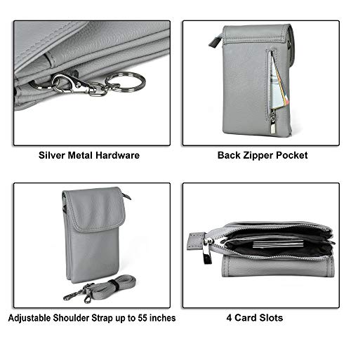 Image of befen Genuine Leather Small Crossbody Bags for Women Cell Phone Bag Cross Body Purses,Silver Zipper