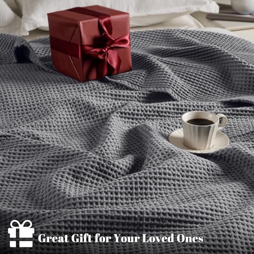 Image of PHF 100% Cotton Waffle Blanket Lightweight Breathable, Twin Size, Charcoal