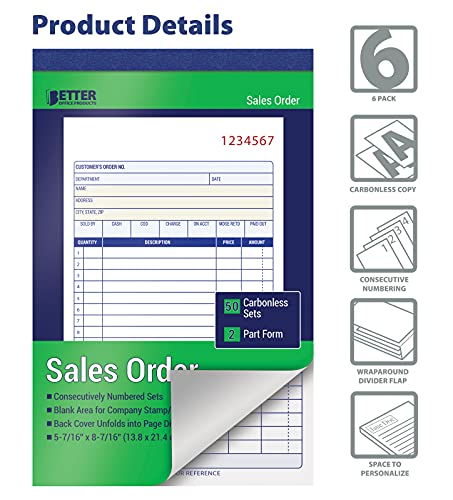 better office products large sales order books 6 pack 2-part carbonless whitecanary yellow 5-716 x 8-716 inches 50 sets per book 300 total sets 6 books