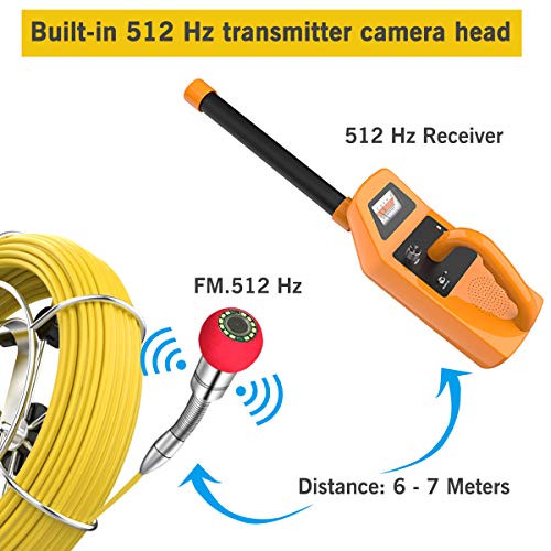 Sewer Camera 100ft with Locator & Receiver, 512Hz Sonde Transmitter Plumbing Camera with DVR Recorder, Inspection Cam with 7\" LCD Monitor (8 GB SD Card Included) (100ft/30m)