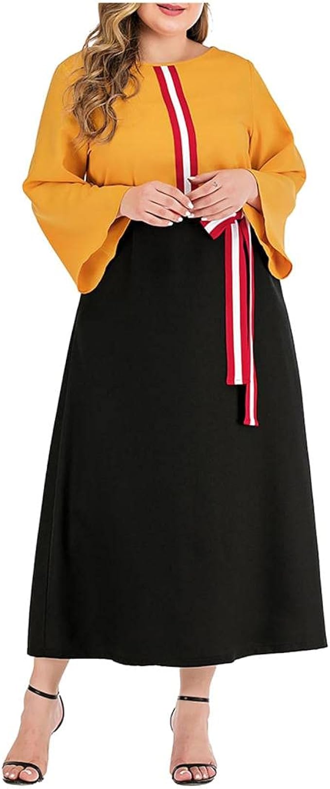 ASDVB Plus Size Women's Dress Fashion Casual Colour Contrast Round Neck