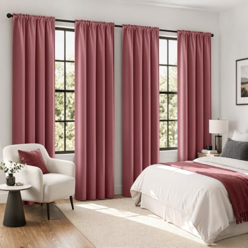 Image of MIULEE 84 Inch Length Dusty Rose Blackout Bedroom Curtains Set of 4 | Thermal Curtains for Summer Heat, Light Blocking Privacy Bedroom Window Drapes, Top&Bottom Rod Pocket, Living Room