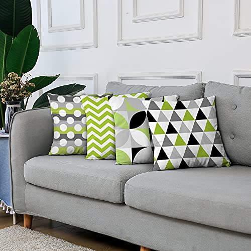 Artsocket Set Of 4 Throw Pillow Covers Green Black Lime Mosaic Pattern Gray Grey White Retro Triangles Geometric Decorative Pillow Cases Home Decor Square 18X18 Inches Pillowcases #TOP5