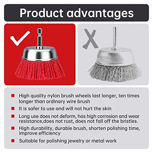 9 Pack Nylon Filament Abrasive Wire Brush Wheel & Cup Brush Set With 1/4 Inch Hex Shank, For Removal Of Rust/Corrosion/Paint - 80 Grit, 120 Grit, 240 Grit #TOP3