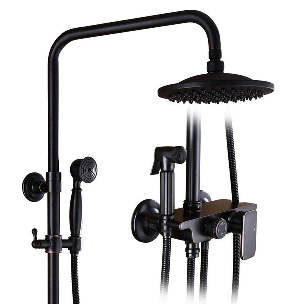 CWCQGH Rain Shower Faucet Golden Black Bathroom Shower Set with Bidet Sprayer Mixer Wall Mounted Shower Hot Cold Water Faucet