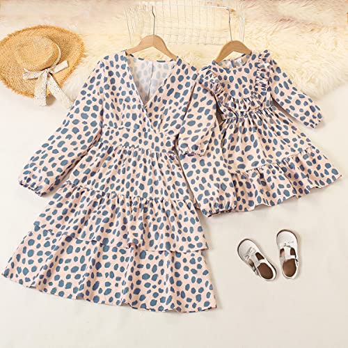 Mommy and Me Matching Dresses Floral Ruffled Long Sleeve Dress Boho Casual Mom Daughter Matching Outfits3