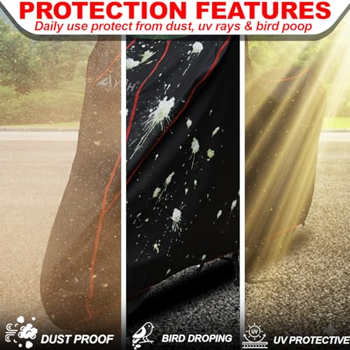 Image of Bike Body Cover TVS Apache Full Body Cover with Waterproof, Dust Proof, UV Rays Protective, Tripple Stitching & Lightweight Two Wheeler Covers - Black with Waterproof Red Piping