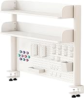 Vista 1 de Estante organizador de escritorio con abrazadera, estantes de almacenamiento de escritorio blancos con sistema de estantería de escritorio