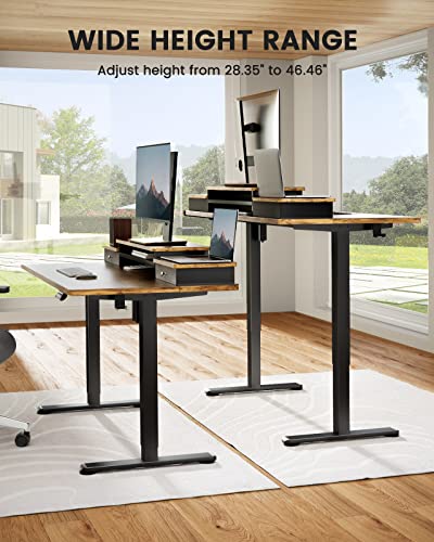 Ergear Electric Standing Desk With Double Drawers, 48X24 Inches Adjustable Height Sit Stand Up Desk, Home Office Desk Computer Workstation With Storage Shelf, Vintage Brown #TOP3