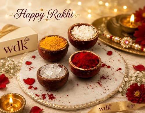 Image of WDK Decorative Rakhi with Multicolour Beads | Crystal Charm, Red Thread, Roli Chawal | Complete Raksha Bandhan Gift for brother (pack -1)