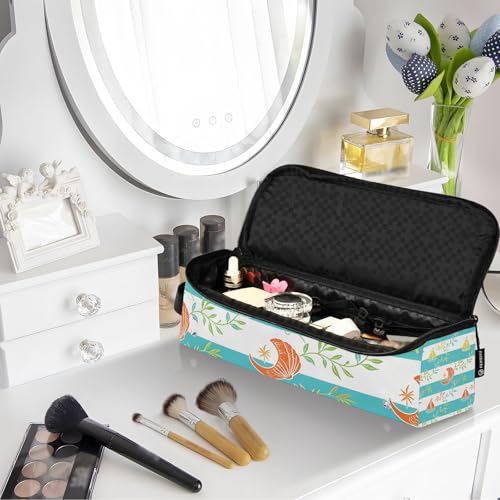 Bolsa de viaje para herramientas de cabello con tapete resistente al calor y cierre magnético, organizador portátil para plancha de pelo y accesorios, diseño de rayas azul hoja de barco vela miniatura 7