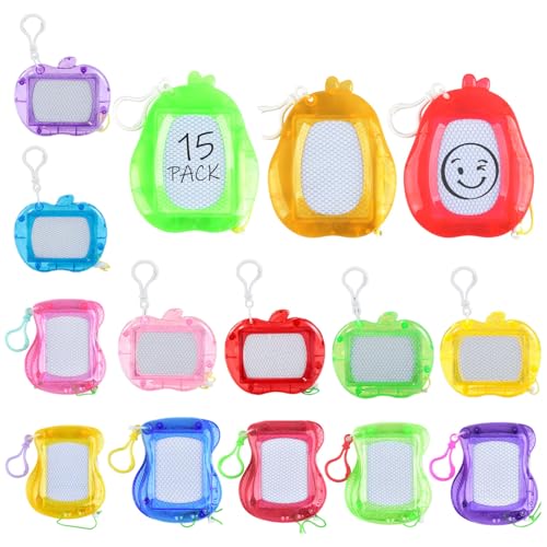 QITIXI:OU 15 Stück Mini Magnettafel Kinder Set, Magnetische Doodle Board(6 Farben + Apfel/Birne/Normal Design), Lernspielzeug-Schlüsselanhänger für Kinder, Kindergeburtstag gastgeschenke