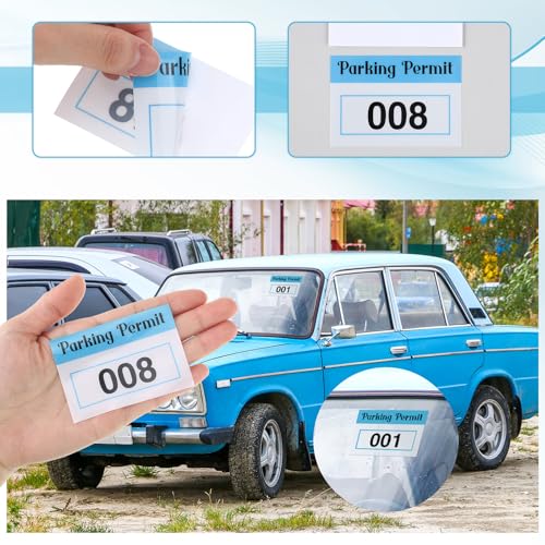 Image of Clabby 100 Pcs 2x3 Inch Parking Permit Stickers Static Window Stickers with Front Adhesive, Car Windshield Decals Numbered 001-100