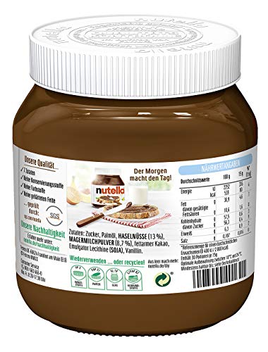 nutella - Nuss-Nugat-Creme, 1 Glas mit 450 g, leckere Haselnuss-Creme als Aufstrich oder für Rezepte (Packung mit 3)