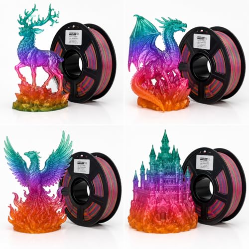 Image of PETG 3D Printer Filament 1.75mm,Multi Color,Translucent Rainbow Gem, Fast Color Changing,1kg(2.2lbs) Accuracy + /-0.05mm