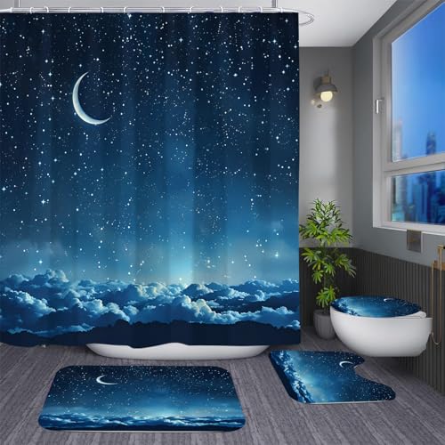 PUHILEG Starry Night Sky 72"X72" Shower Curtain with Rugs, 12