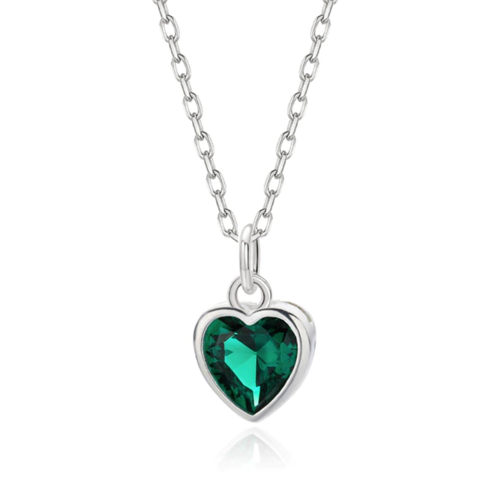 Hpip Women's Green Real 925 Sterling Silver Fashion Sweet Romantic Heart Shiny Cz Clavicle Necklace For Wedding Jewelry