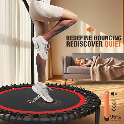 Image of ANCHEER Fitness Trampoline,40 inch /48 inch Bungee Rebounder with Adjustable Handle | 450-550 LBS Capacity /Waterproof & UV-Resistant Materials Indoor & Outdoor Use /Low-Noise Bungee System /Home Cardio Workout