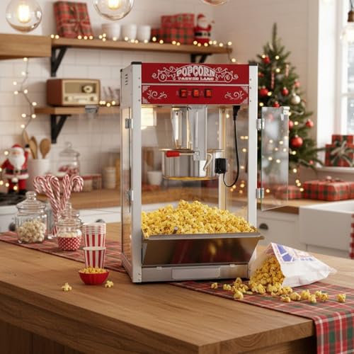 Image of 16 Oz Commercial Popcorn Machine, Countertop Popcorn Maker for 80 Cups per Batch, Bar Theater Style Popper with Scoop & Spoons, for Home Movie, Family Gatherings, and Concession Stands, Red