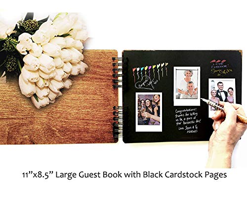 Wooden Wedding Guestbook (8.5" X 7", Black Stain) Personalized Wood Rustic Charm Engraved For Bride And Groom Vintage Monogrammed Unique Anniversary Bridal Guest Registry Guestbook Made In Usa #TOP4