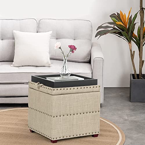 Asense Modern Fabric Storage Ottoman Footrest with Removable Lid Padded Seat Side Tables for Bedroom Living Room Porch