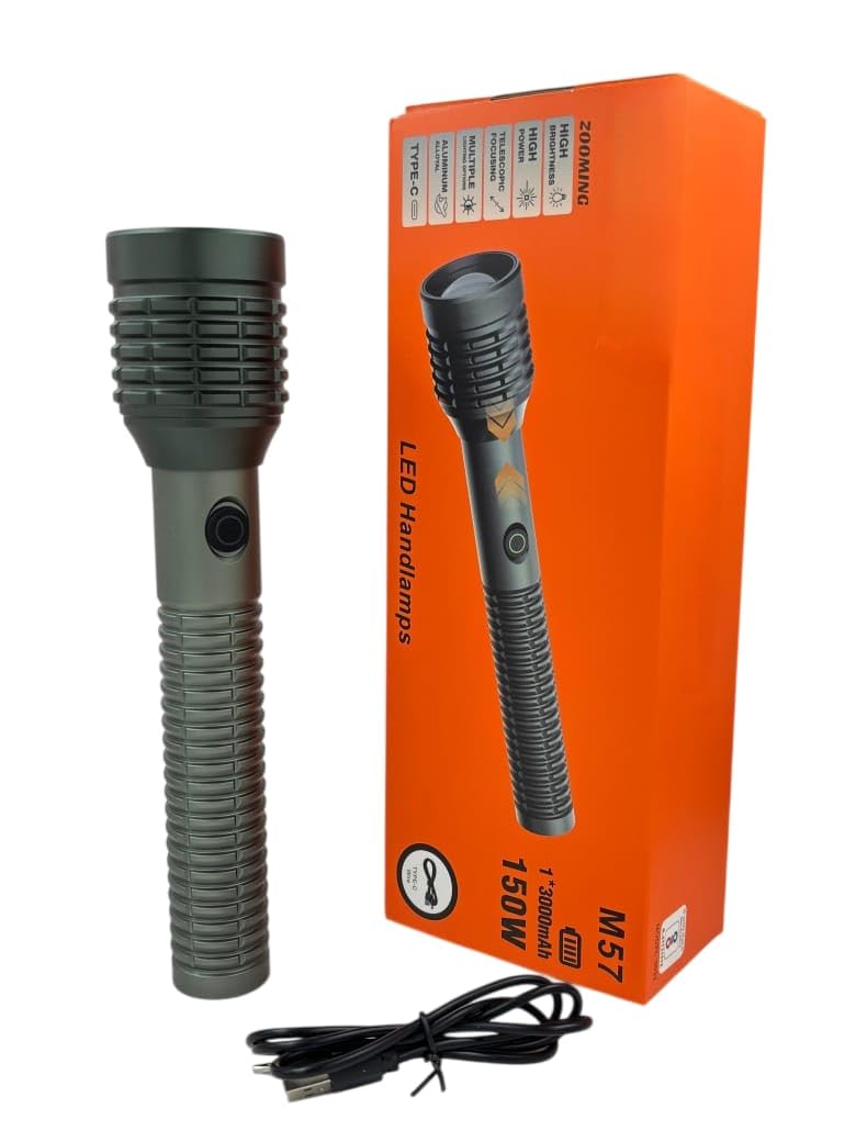 RL-M57 150W LED Torch Flashlight | Rechargeable 3000mAh Battery | Long Range Zoomable Torch Light | Type-C Fast Charging Metal Body for Camping, Hiking, Security & Emergency-image-44